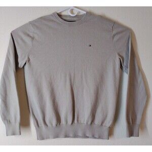 Tommy Hilfiger Men's Sweatshirt L Beige Athleisure Preppy Long Sleeve Crew Neck